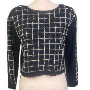 ZARA TRAFALUC black boxy cut sweater with pearlized beading. Size Small. EUC